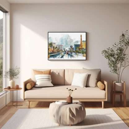 Las Vegas Strip canvas wall art shown in a living room (view 2)