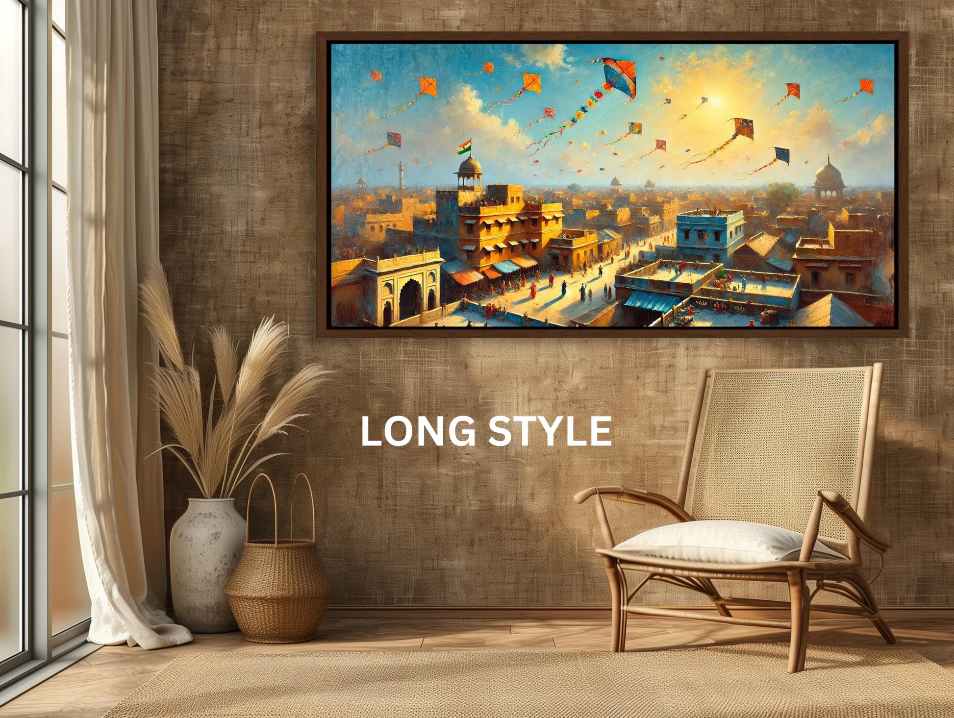 a room with a chair and a painting on the wall