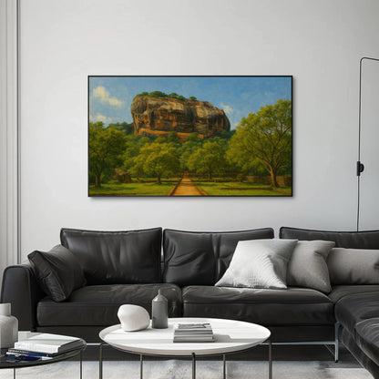 Sigiriya Rock Fortress canvas wall art shown in a living room