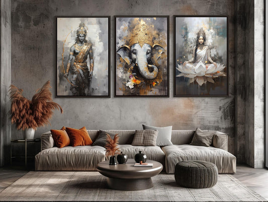 a living room filled with furniture and paintings
