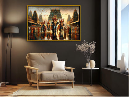 Indian Temple , South India Festival art deco canvas wall art for the home