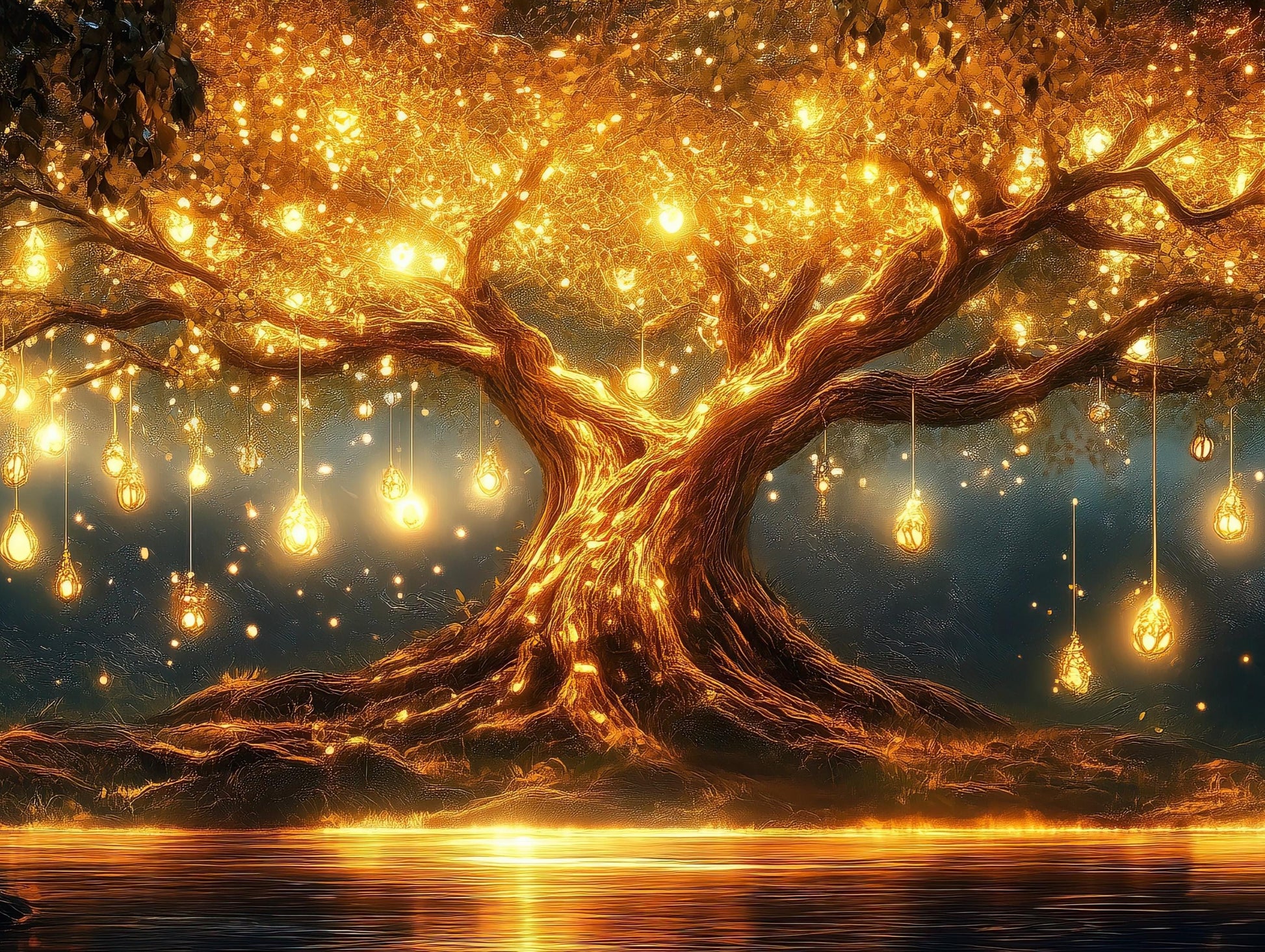 Glowing Tree , Magical Fantasy Forest canvas wall art shown in a styled room