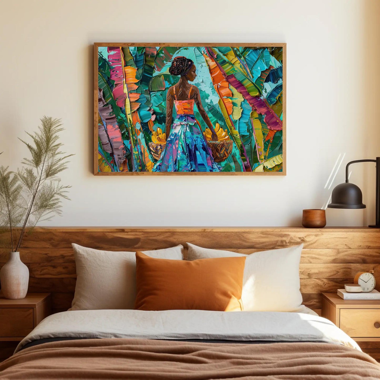 Caribbean Woman canvas wall art shown in a styled room