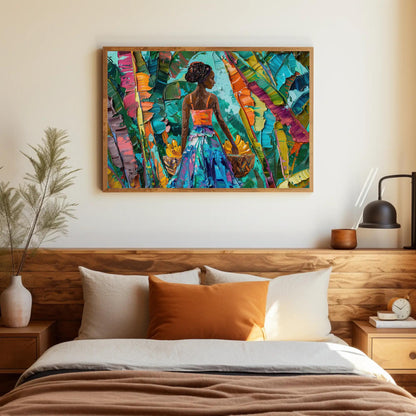 Caribbean Woman canvas wall art shown in a styled room