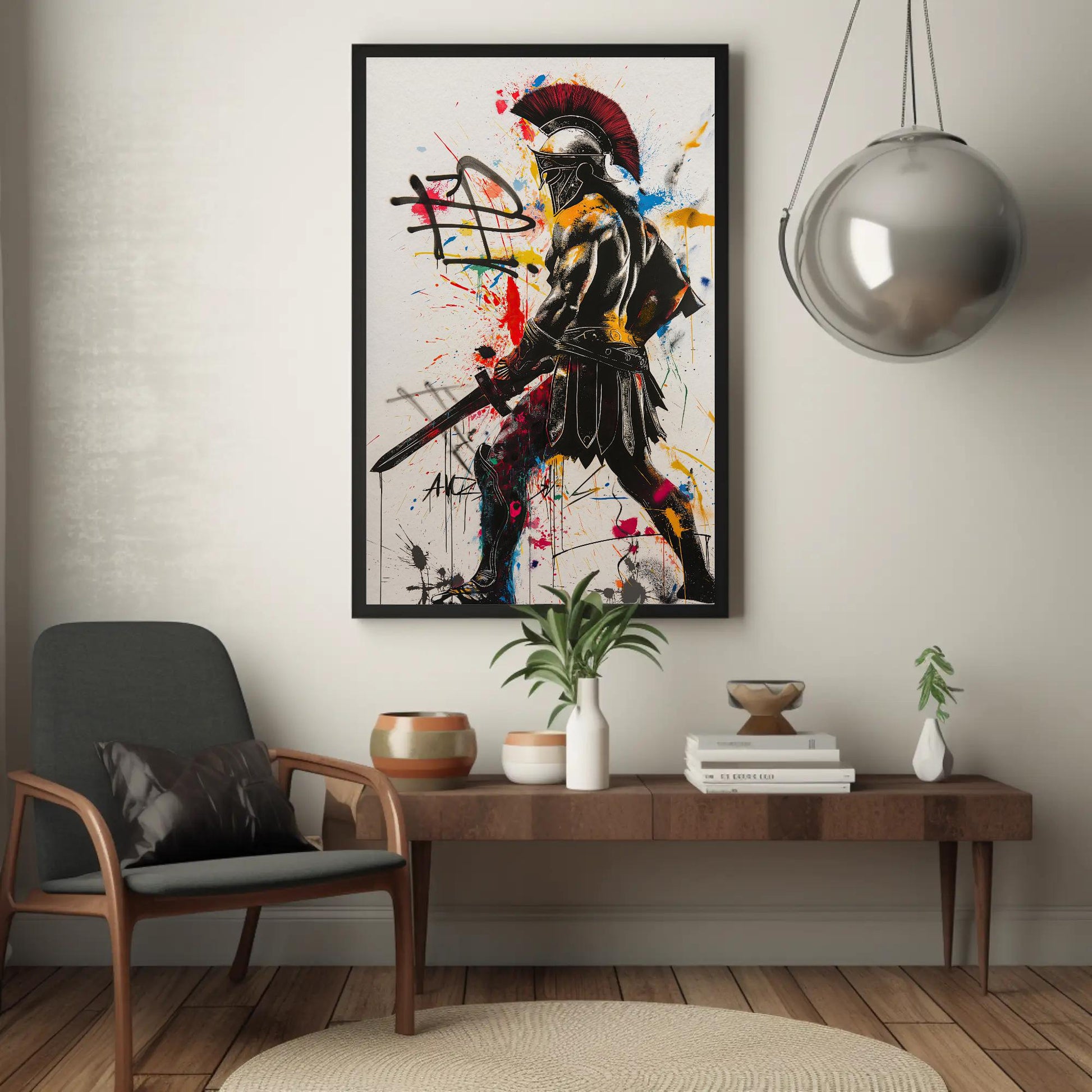 Greek Warrior canvas wall art shown in a living room (view 3)
