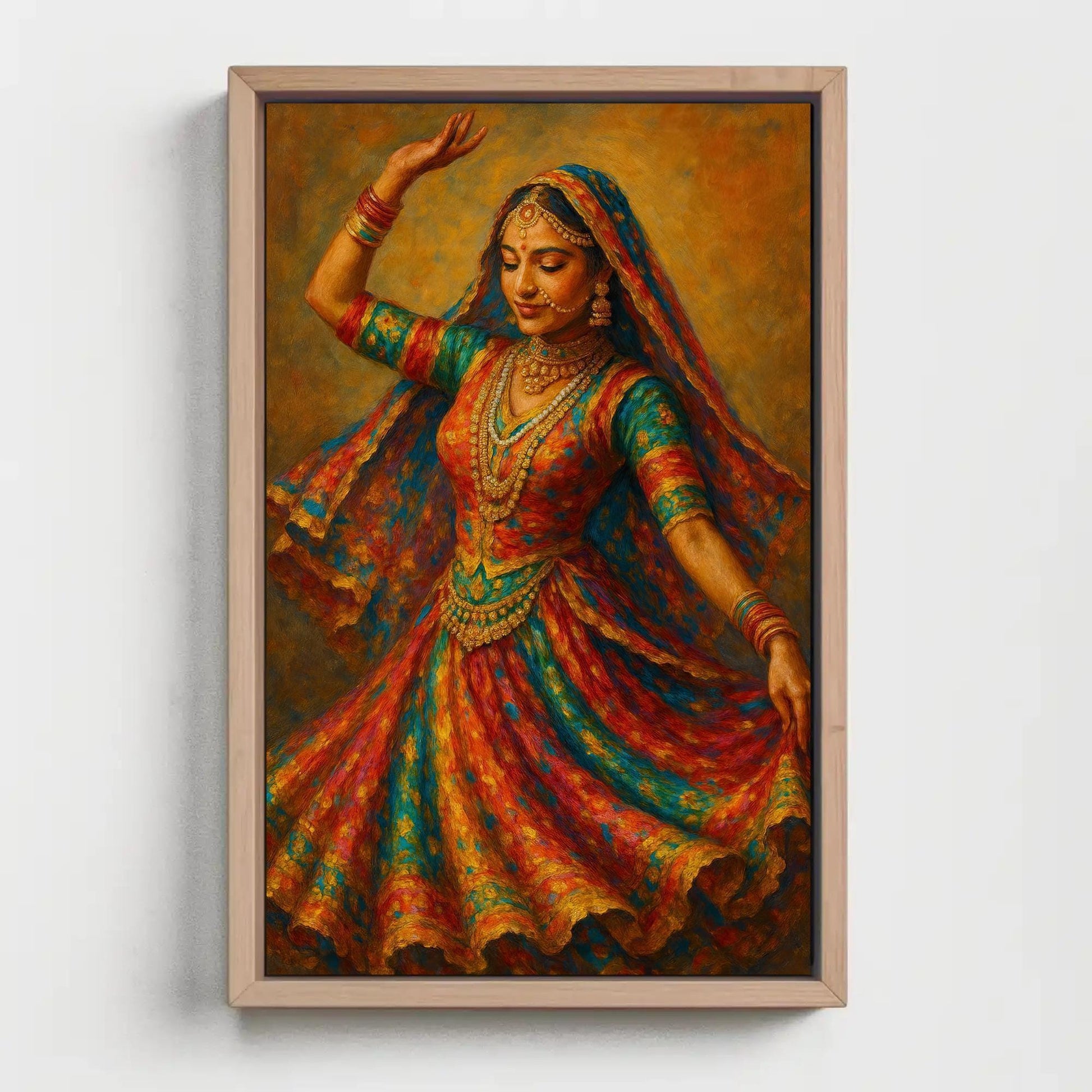 Bharatanatyam Dancer canvas wall art shown in a styled room
