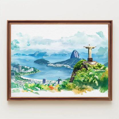 Rio de Janeiro watercolor canvas wall art, ready to hang