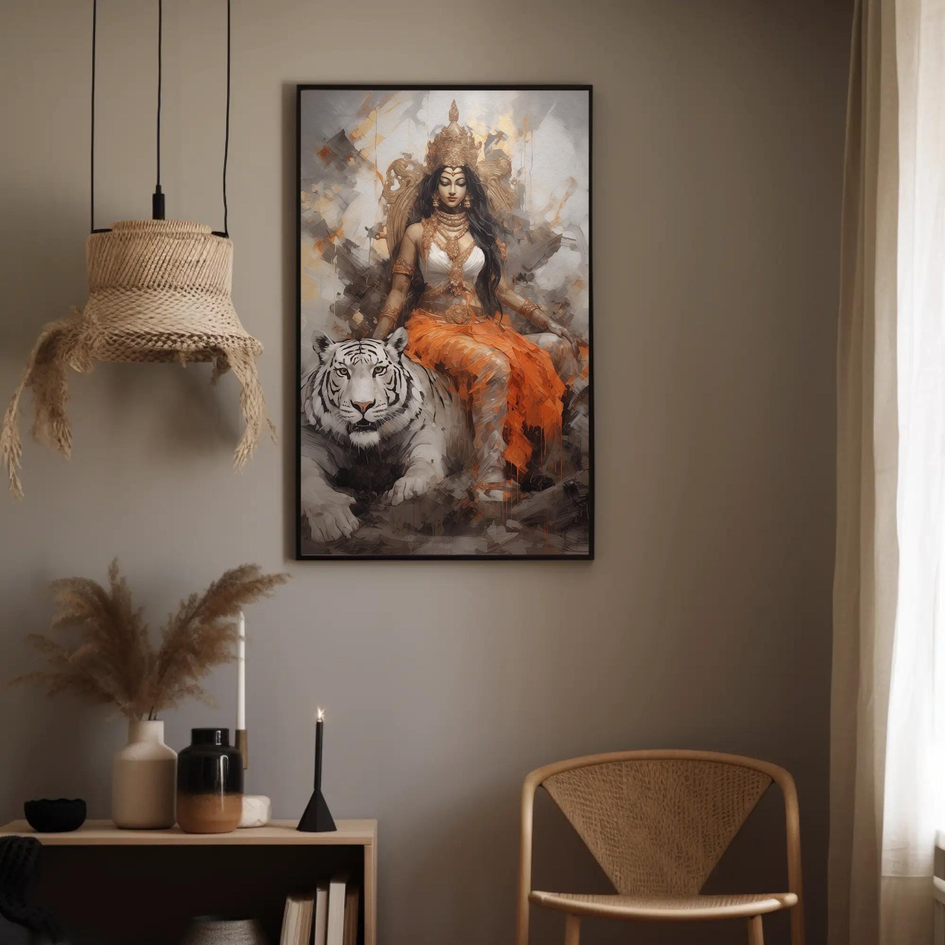 Goddess Durga canvas wall art shown in a styled room (view 3)