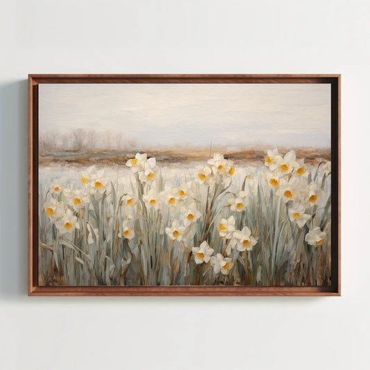 Daffodil Field Canvas Print, Vintage Spring Floral Wall Art