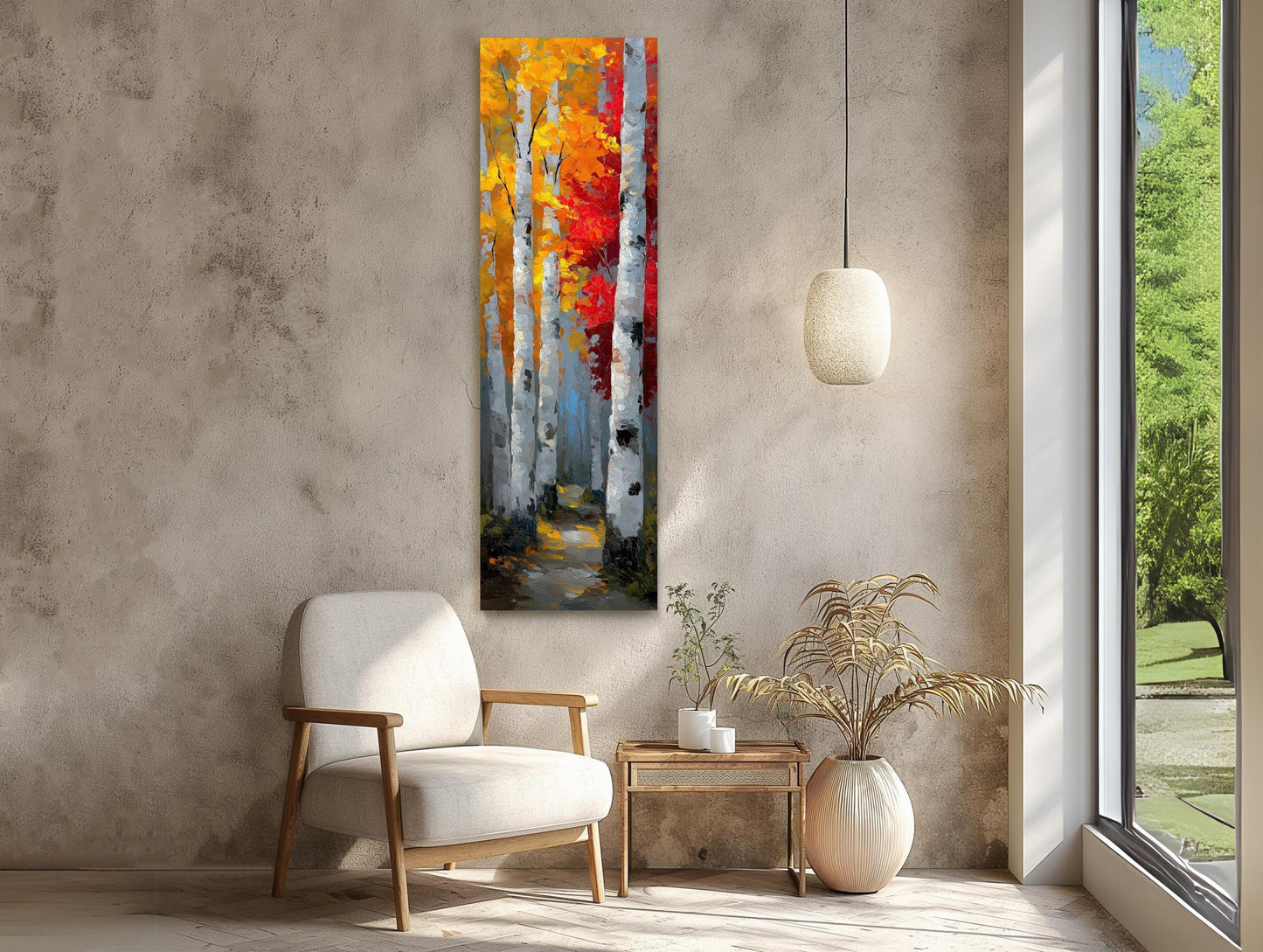 a room with a chair and a painting on the wall