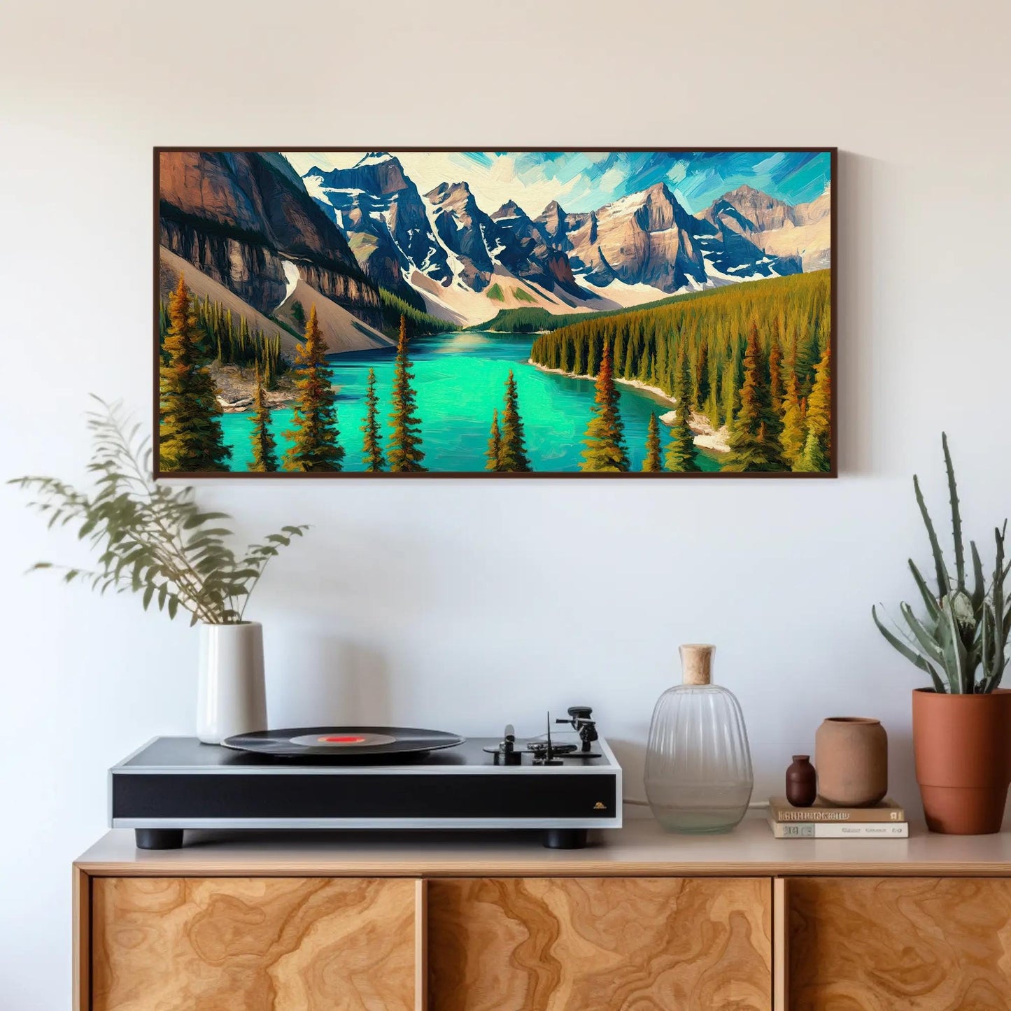 Moraine Lake Oil Painting canvas wall art shown in a styled room (view 2)