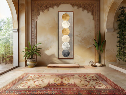 Gold Moon Phases canvas wall art shown in a styled interior