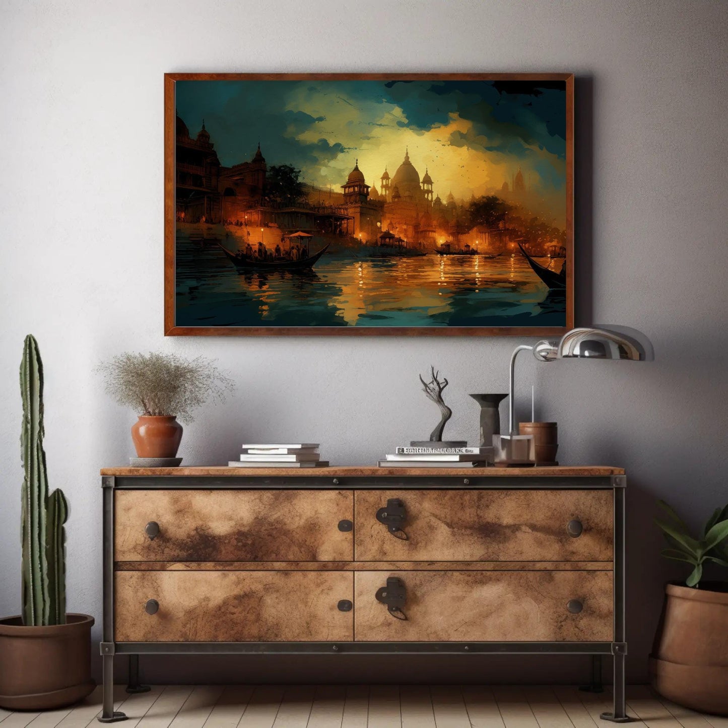 Varanasi Nightscape canvas wall art, statement décor