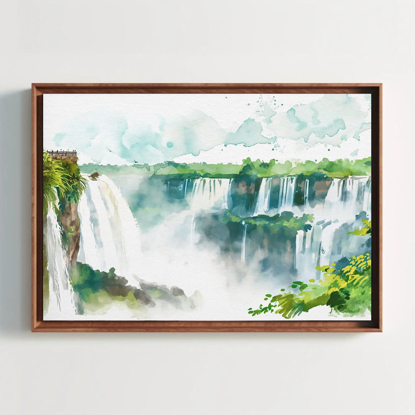 Iguazu Falls Canvas Print, Large Framed Watercolor Wall Art, Museum-Grade Tropical Waterfall