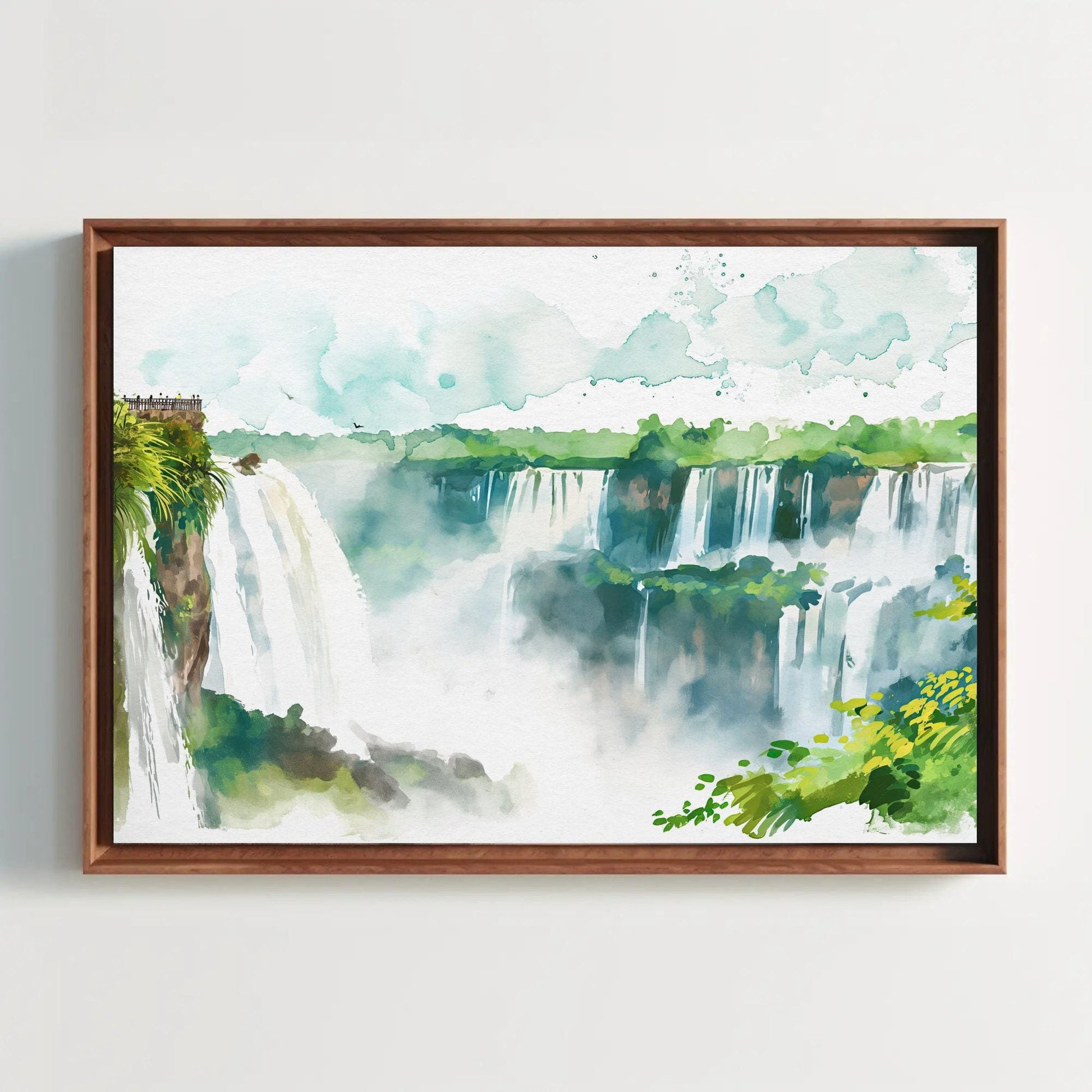 Iguazu Falls Canvas Print, Large Framed Watercolor Wall Art, Museum-Grade Tropical Waterfall