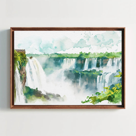 Iguazu Falls Canvas Print | Large Framed Watercolor Wall Art, Museum-Grade Tropical Waterfall