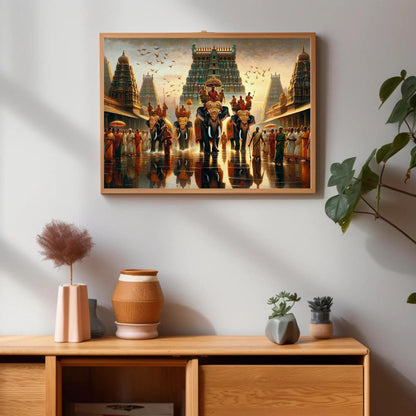 Indian Temple , South India Festival canvas wall art, statement décor