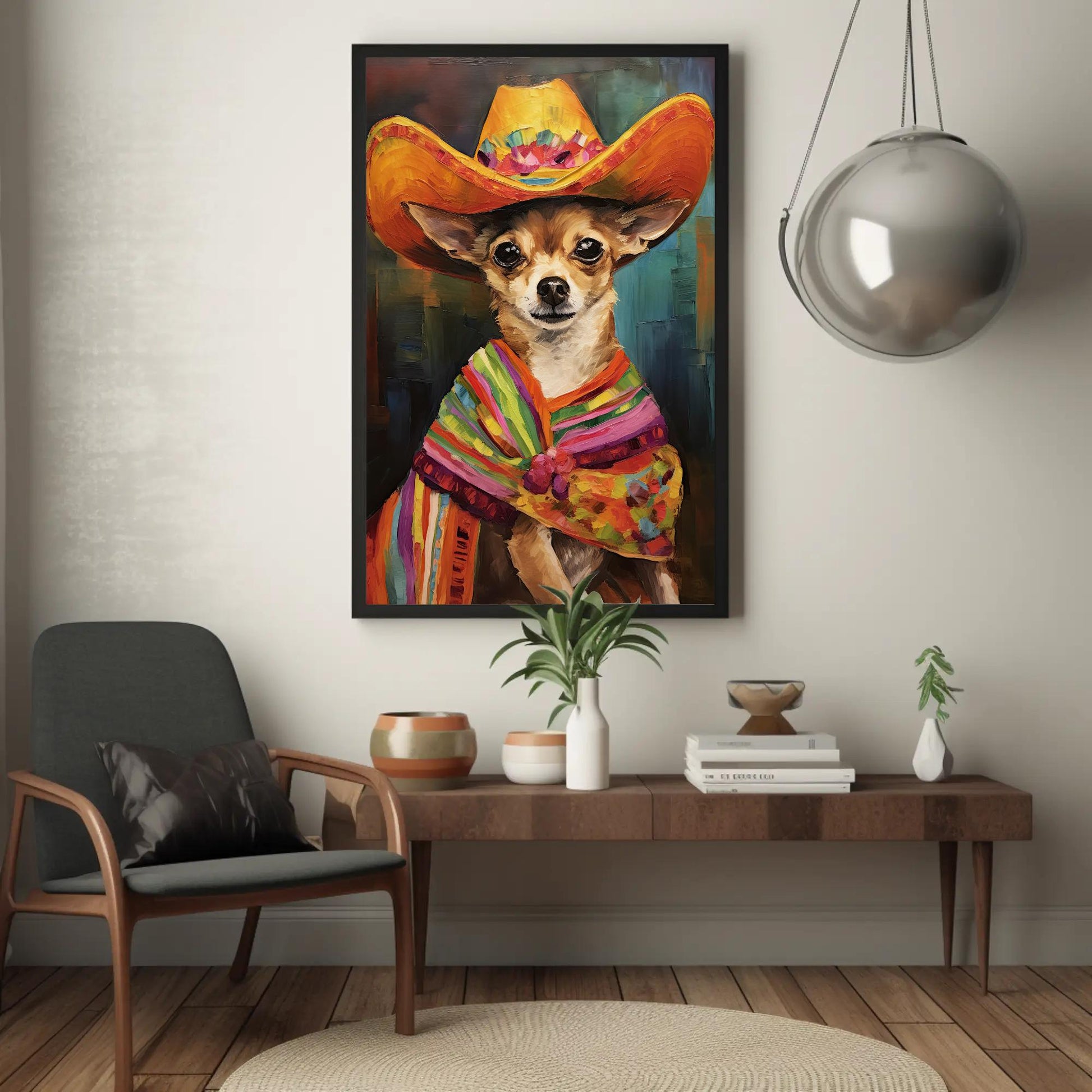 Funny Mexican Chihuahua , Dog Lover canvas wall art shown in a styled room (view 2)