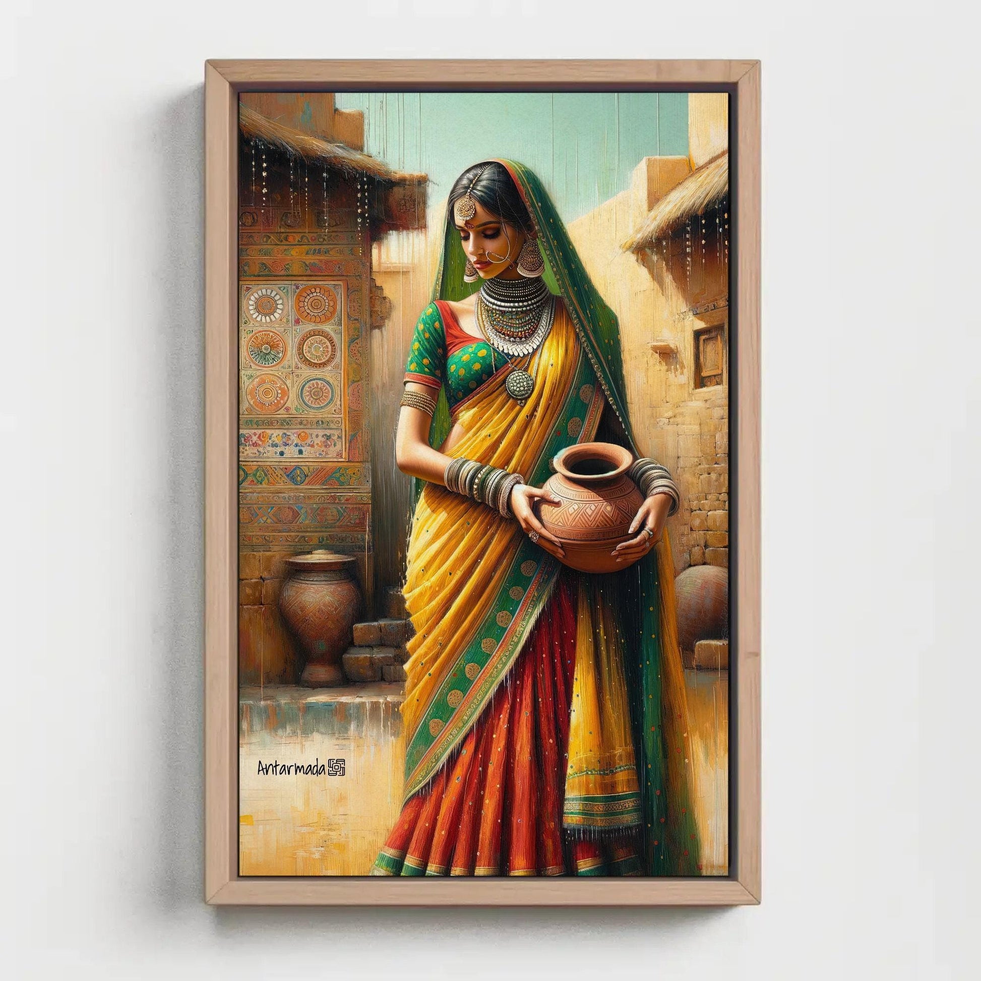 Indian Woman Portrait traditional canvas wall art, ready to hang