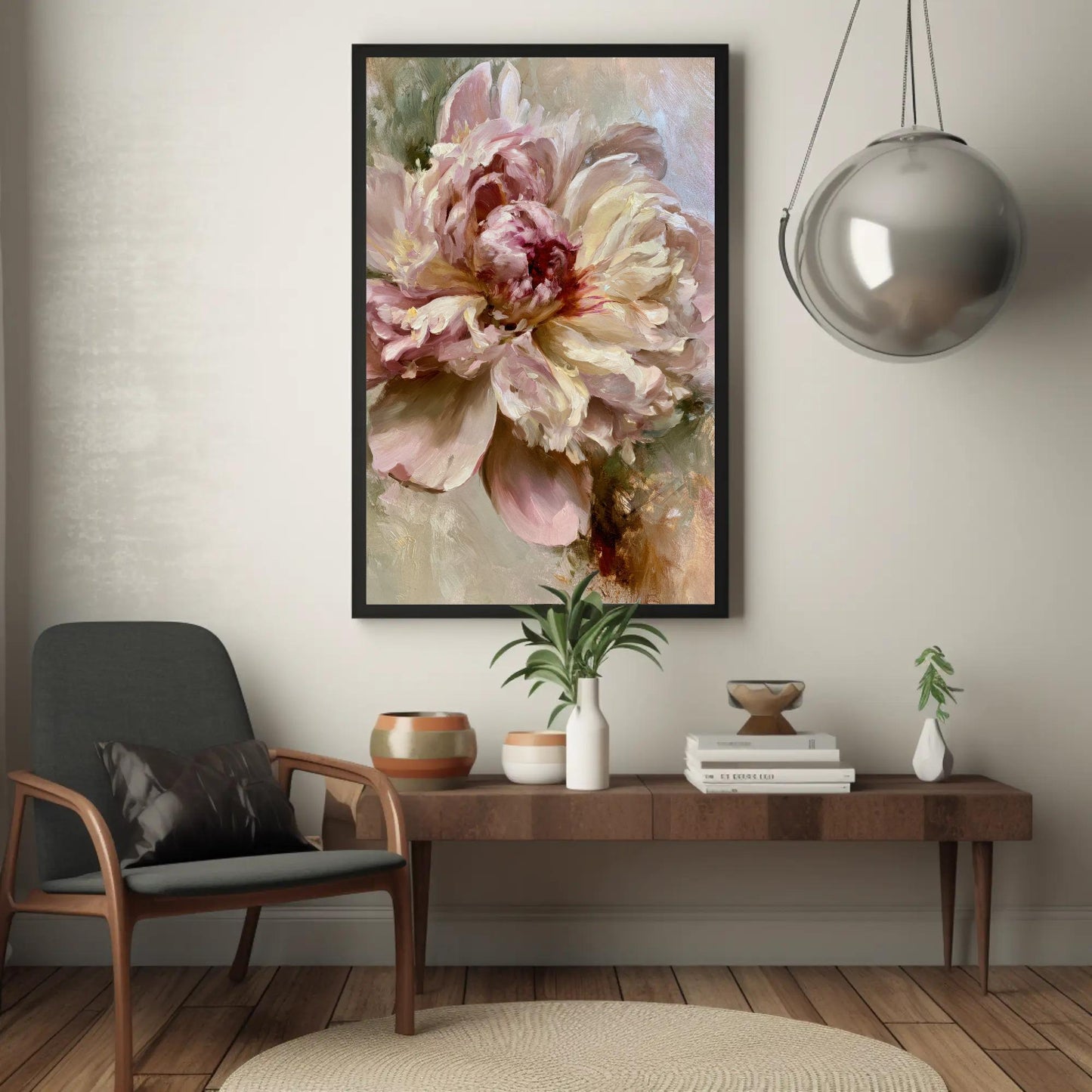 Blush Peony canvas wall art shown in a styled room (view 2)