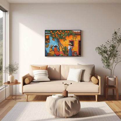 Traditional Mexican , Vibrant Folk canvas wall art shown in a living room (view 3)