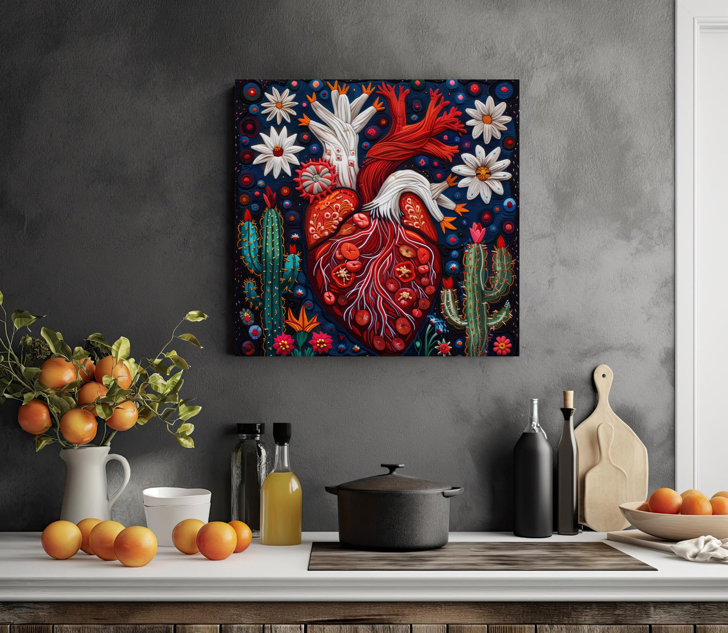 a painting of a heart surrounded by flowers