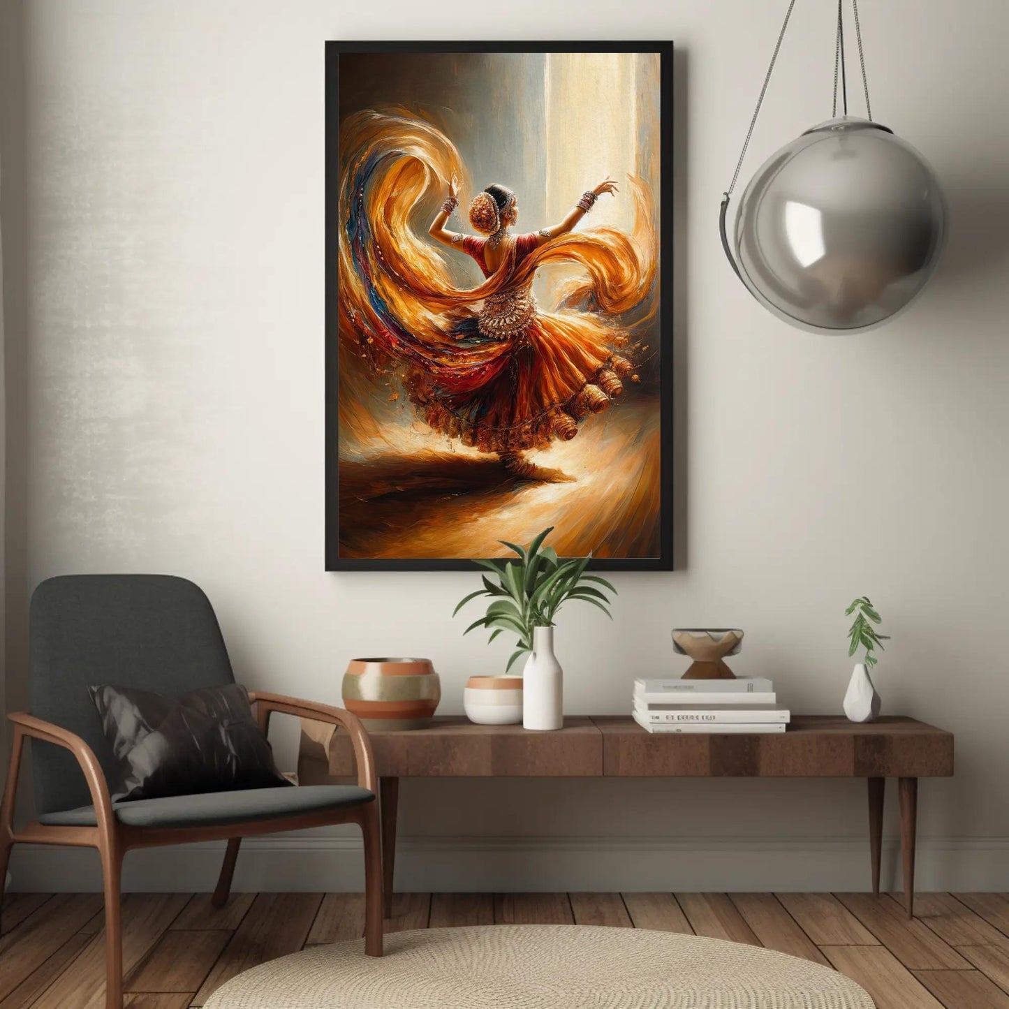 Indian Dancer Oil Painting canvas wall art shown in a styled interior (view 3)