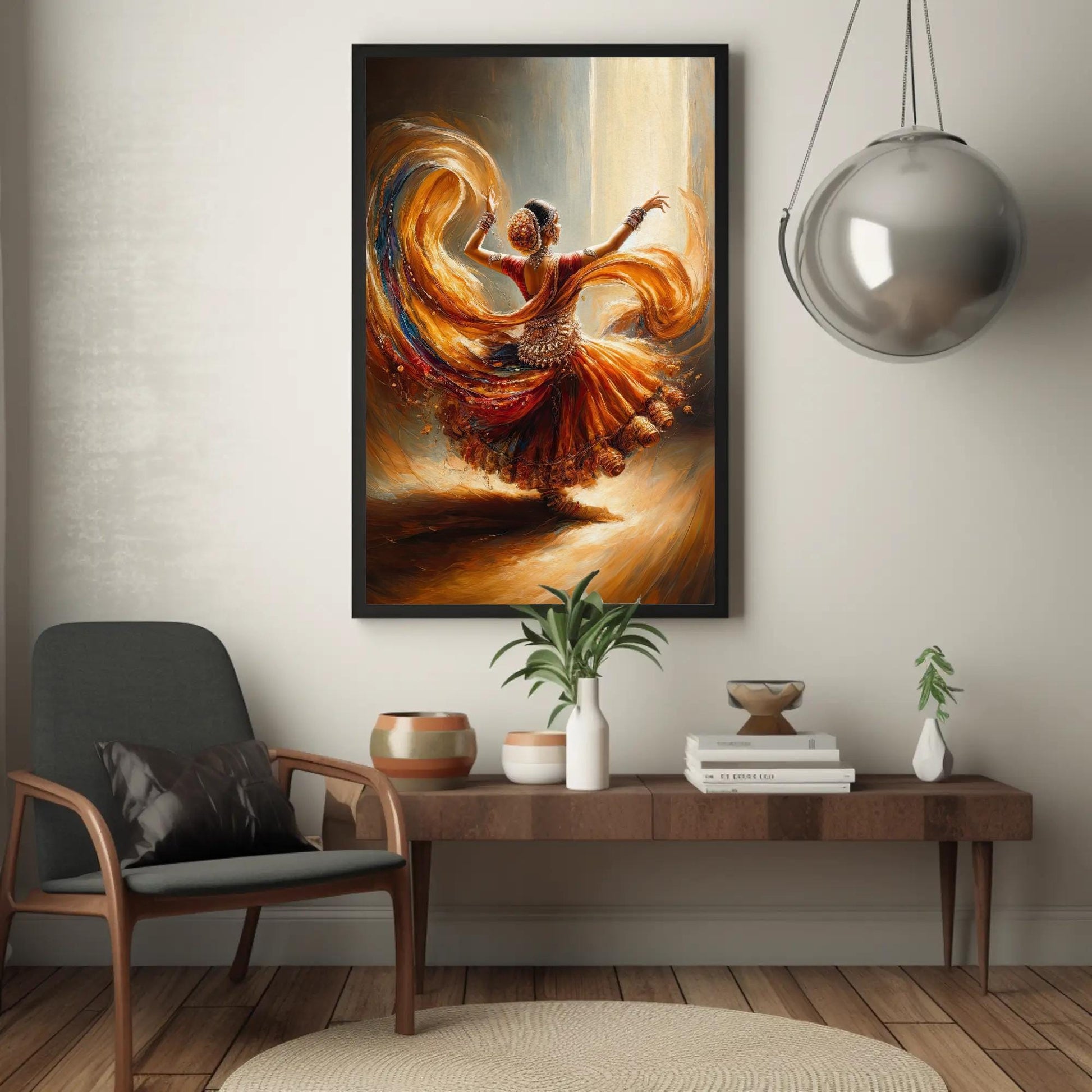 Indian Dancer Oil Painting canvas wall art shown in a styled interior (view 3)