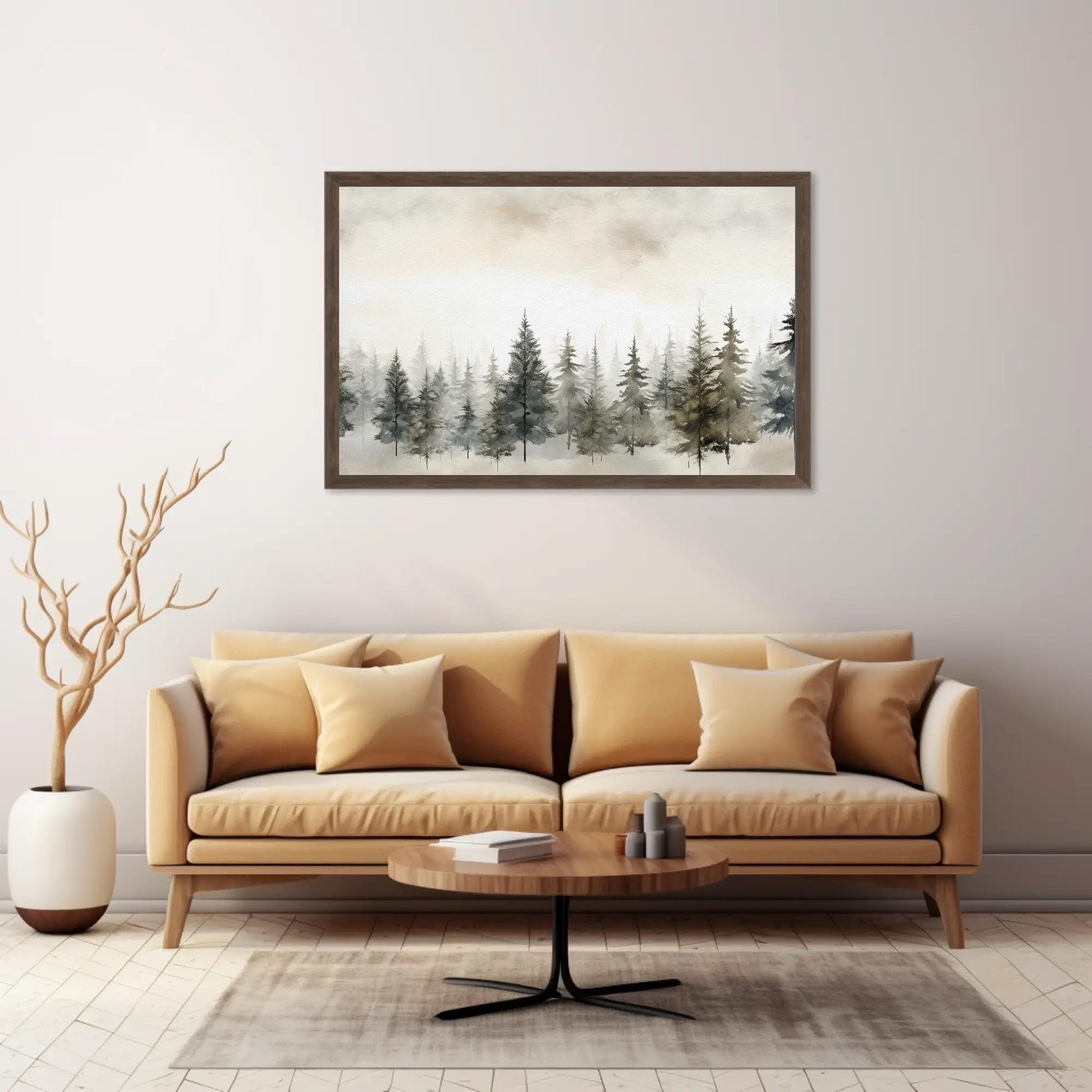 Pine Tree canvas wall art shown in a living room (view 2)