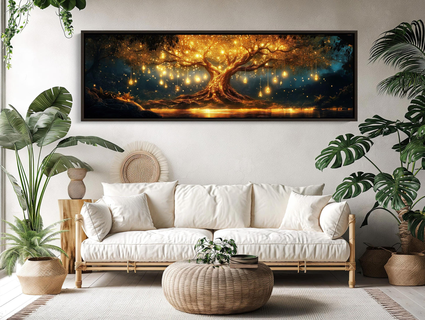 Glowing Tree , Magical Fantasy Forest canvas wall art shown in a living room