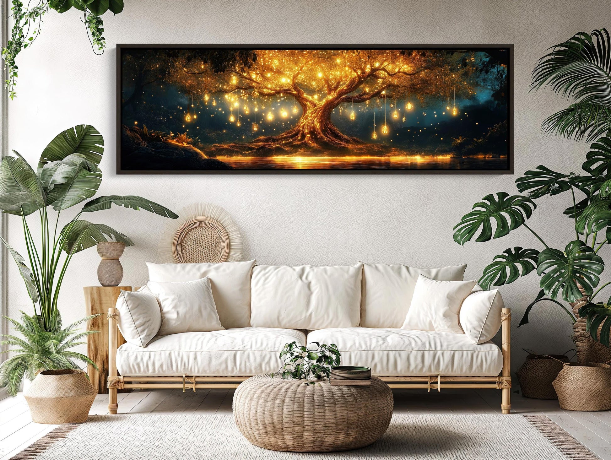 Glowing Tree , Magical Fantasy Forest canvas wall art shown in a living room