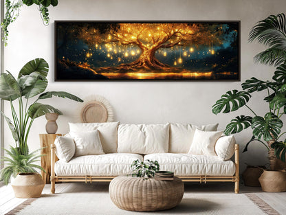 Glowing Tree , Magical Fantasy Forest canvas wall art shown in a living room