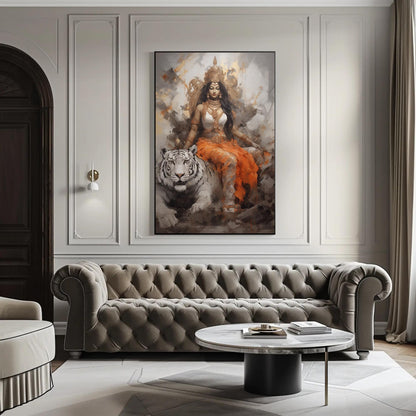Goddess Durga canvas wall art shown in a living room