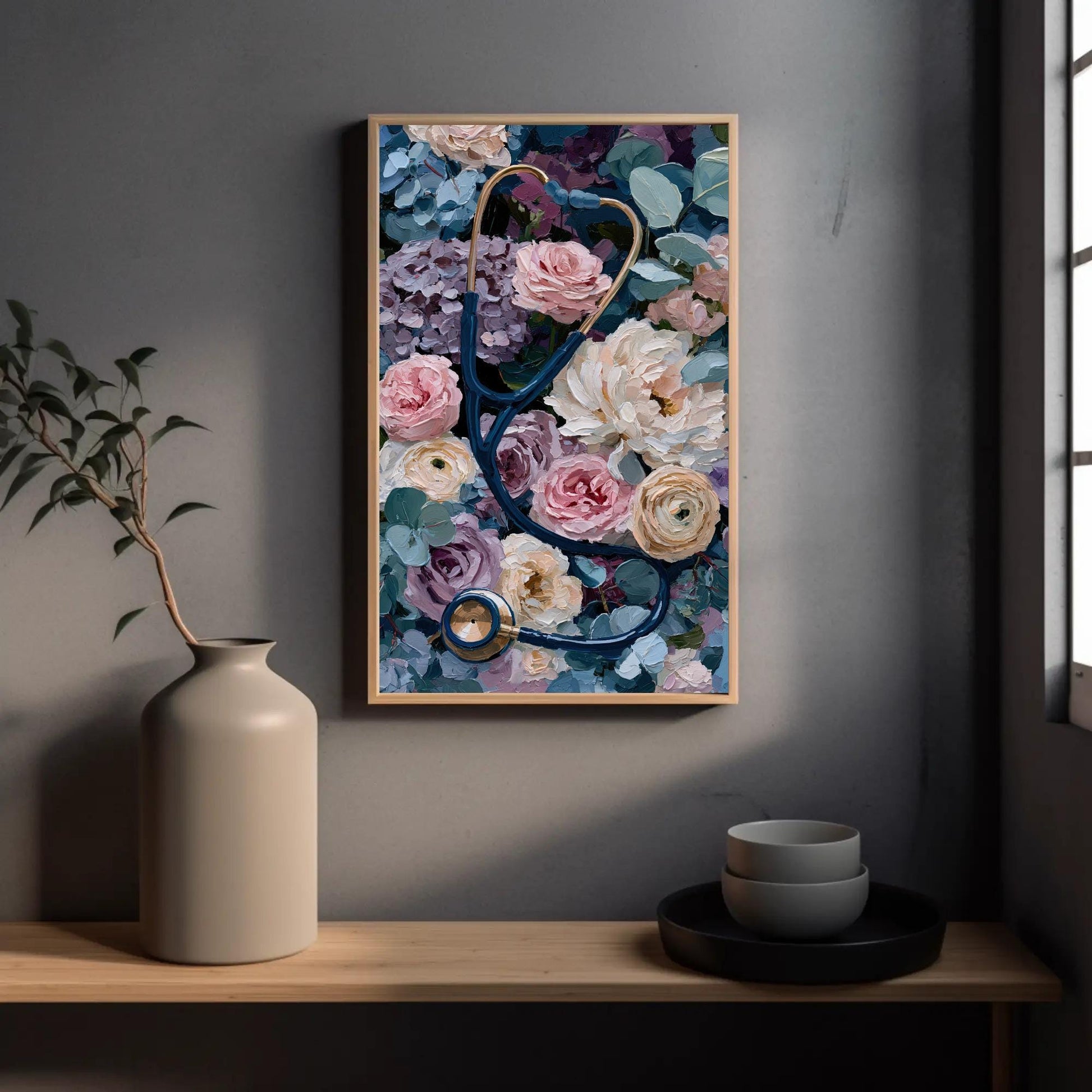 Stethoscope canvas wall art shown in a styled room (view 2)