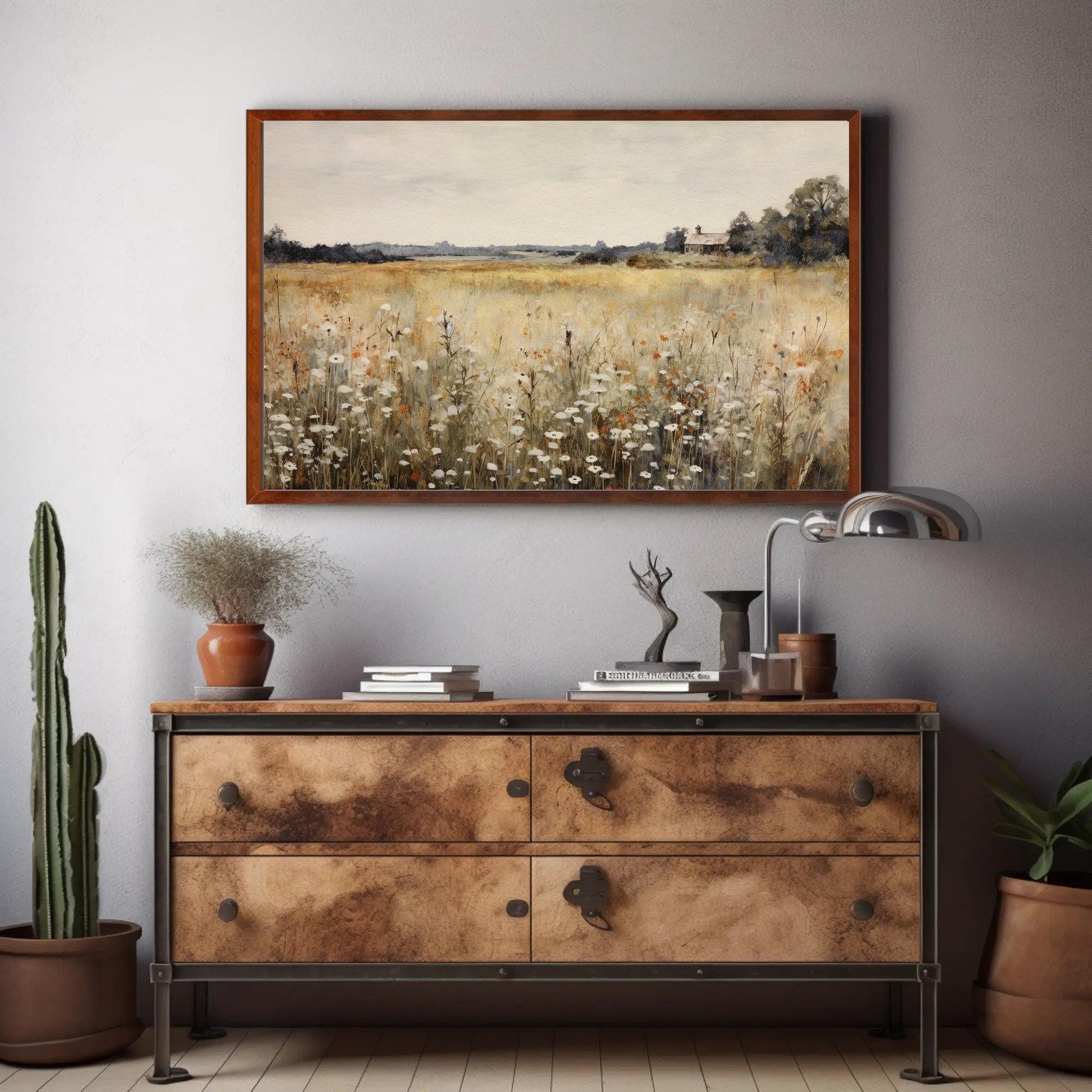 Rustic Wildflowers , Vintage Botanical canvas print, premium giclée wall art