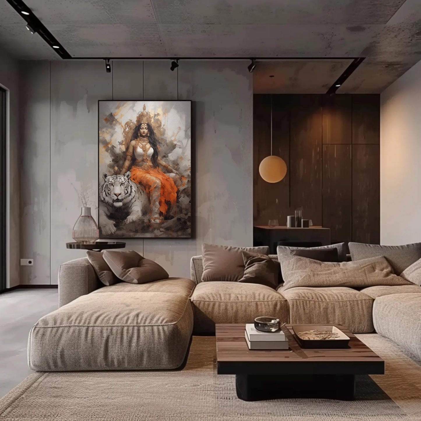 Goddess Durga canvas wall art shown in a living room (view 2)