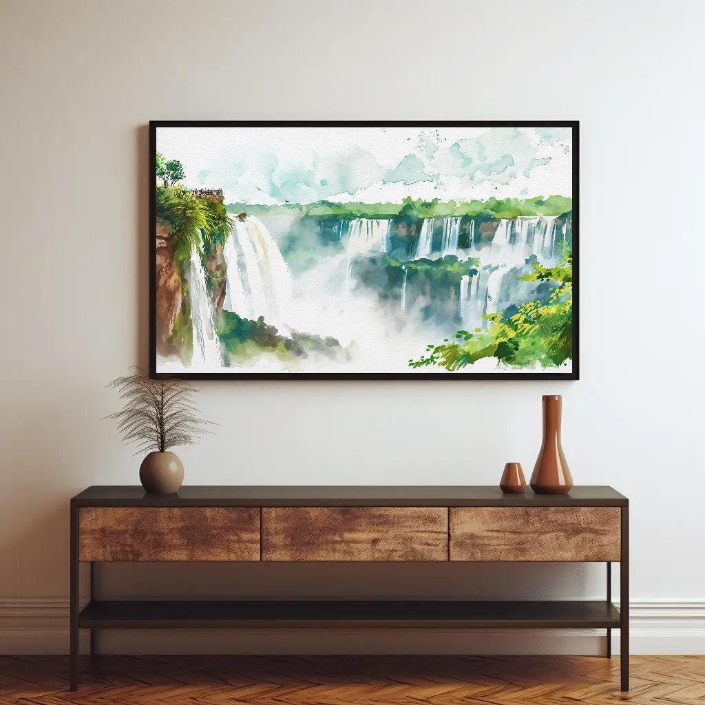 Iguazu Falls canvas wall art shown in a styled interior