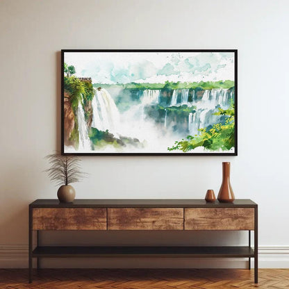 Iguazu Falls canvas wall art shown in a styled interior