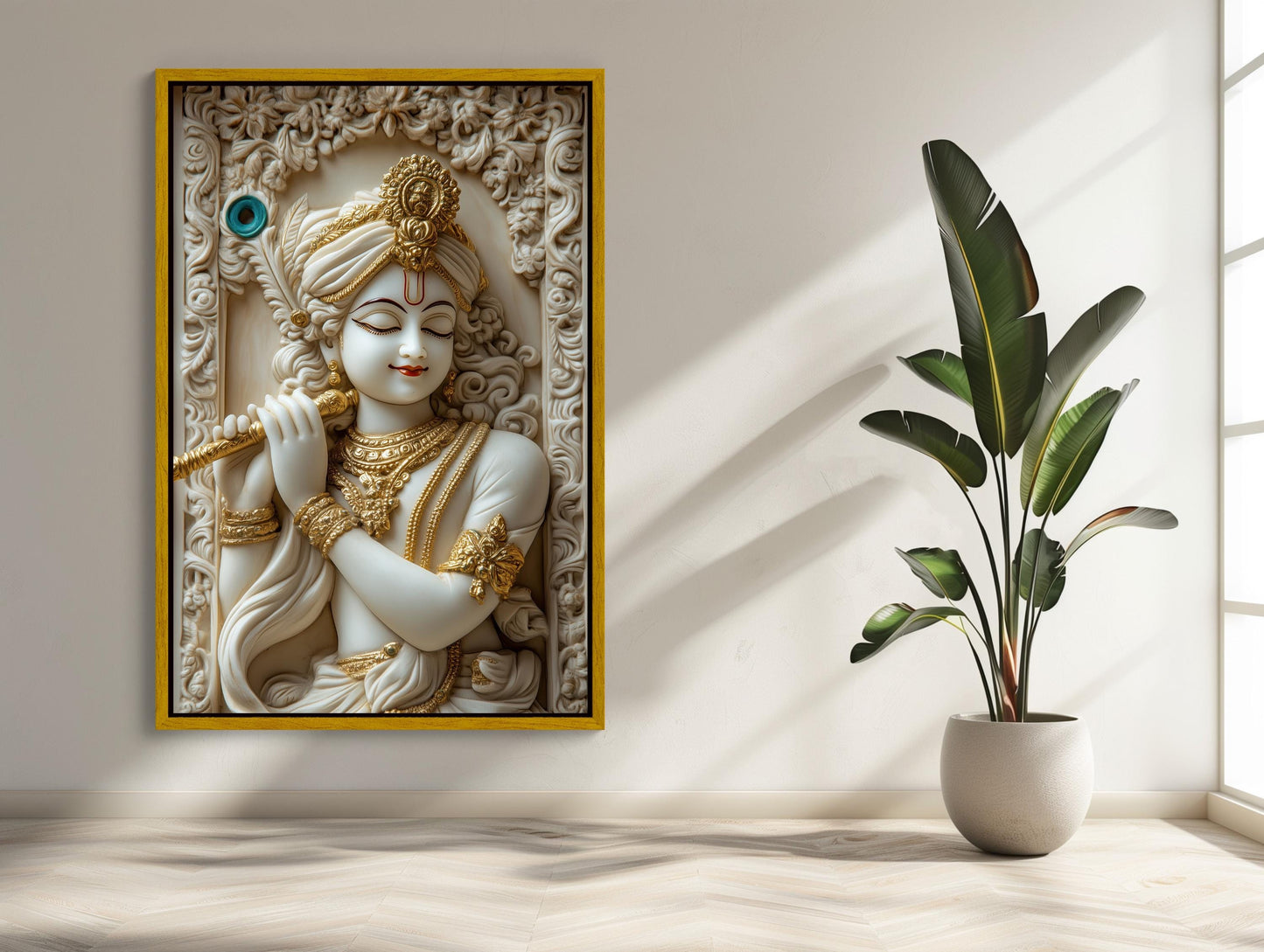 Krishna 3D Illusion canvas wall art shown in a styled room (view 2)