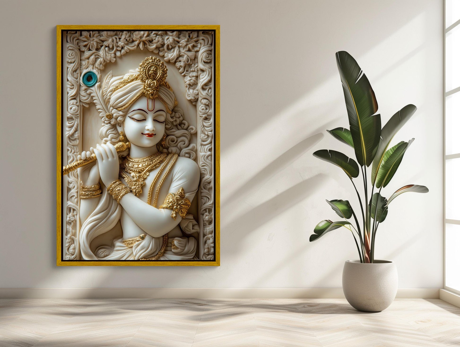 Krishna 3D Illusion canvas wall art shown in a styled room (view 2)
