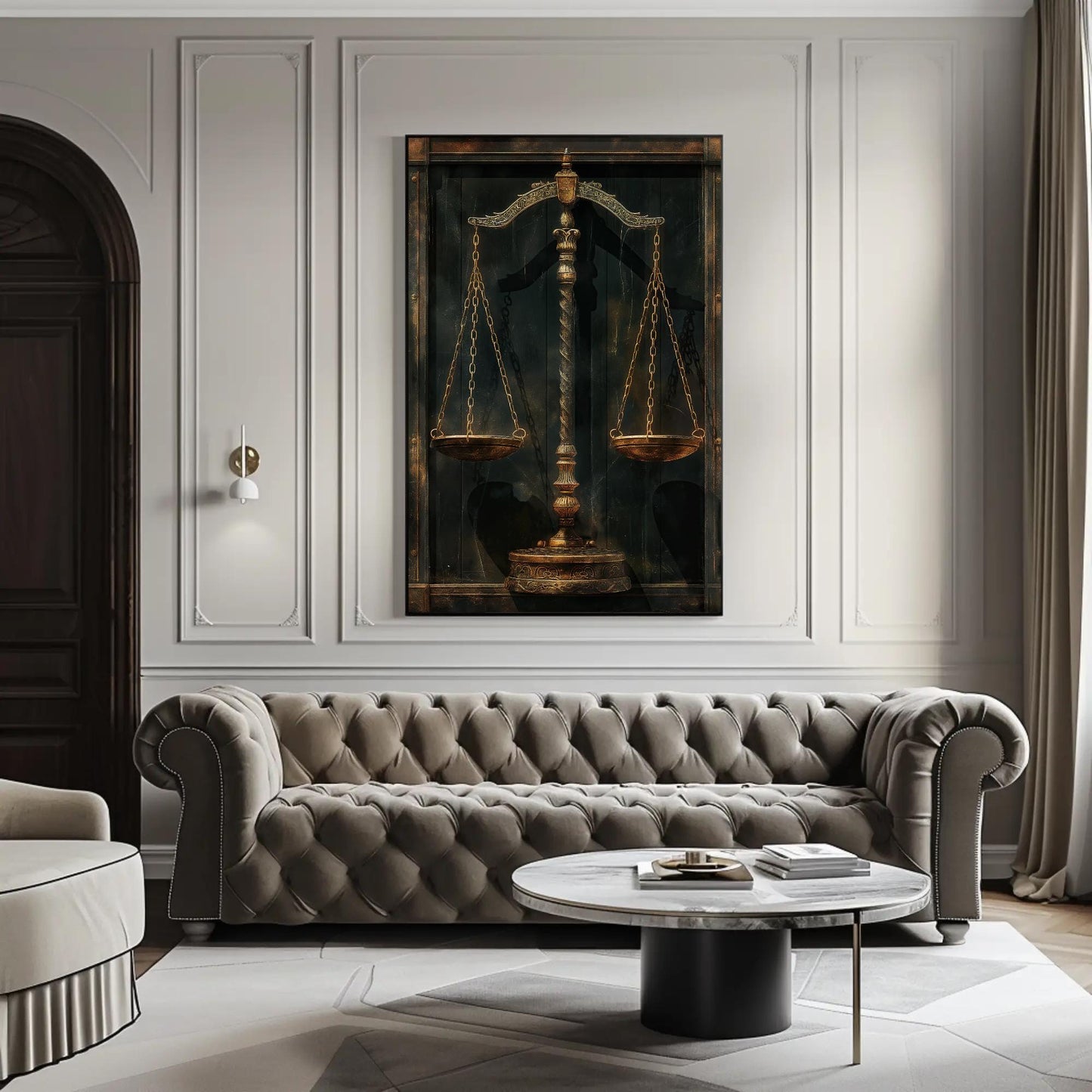 Scales Of Justice Art canvas wall art shown in a living room (view 4)