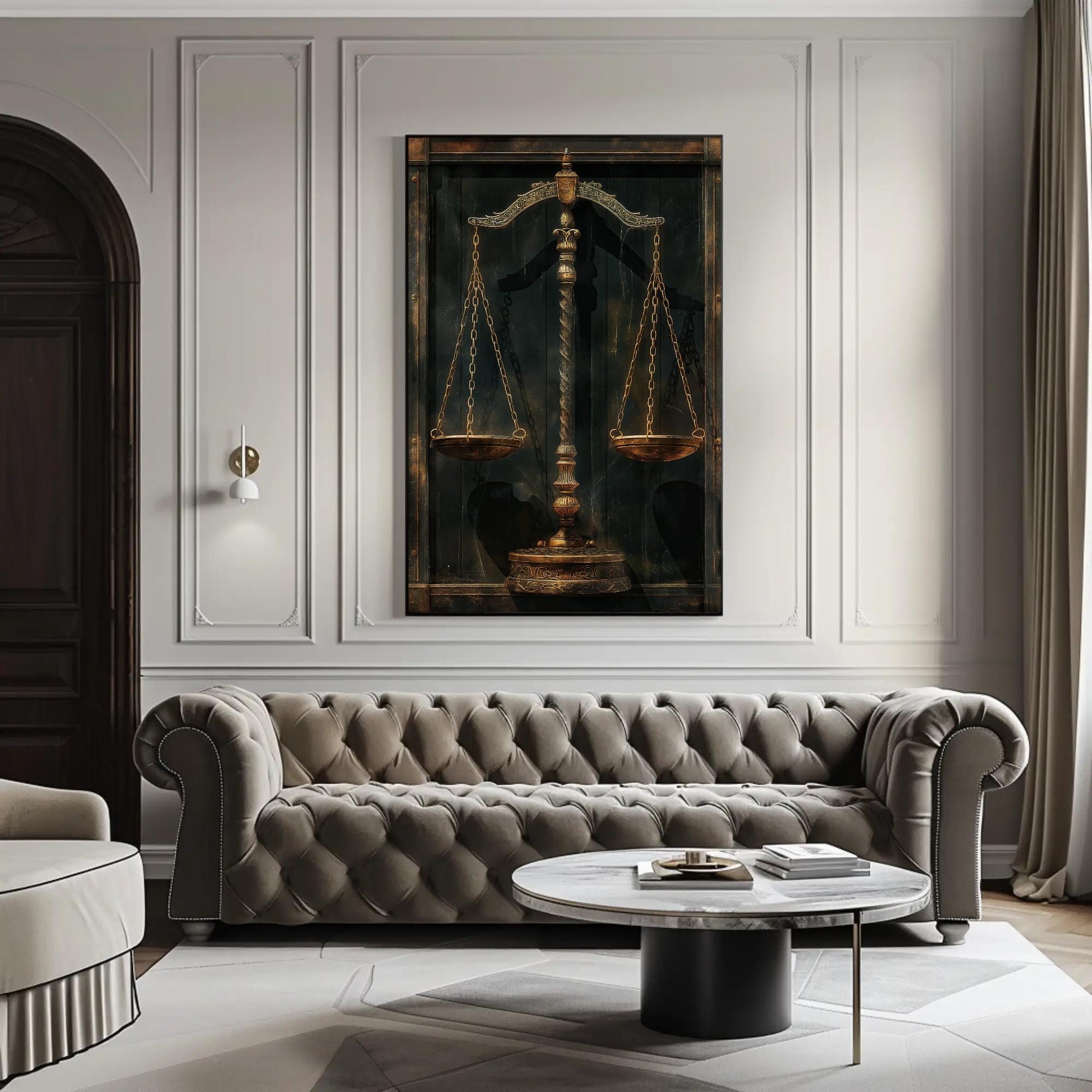 Scales Of Justice Art canvas wall art shown in a living room (view 4)