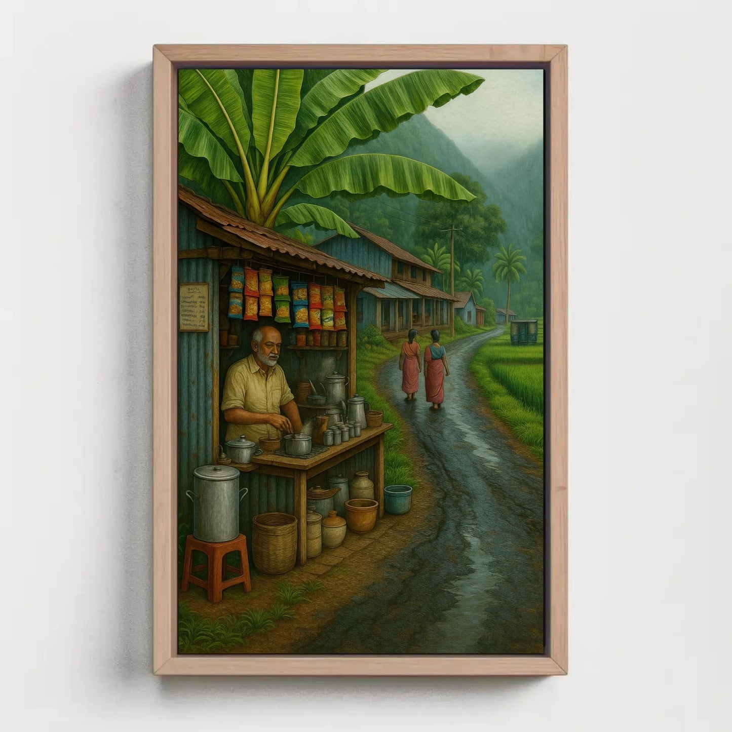 South Indian Tea Stall Art farmhouse canvas wall art, ready to hang