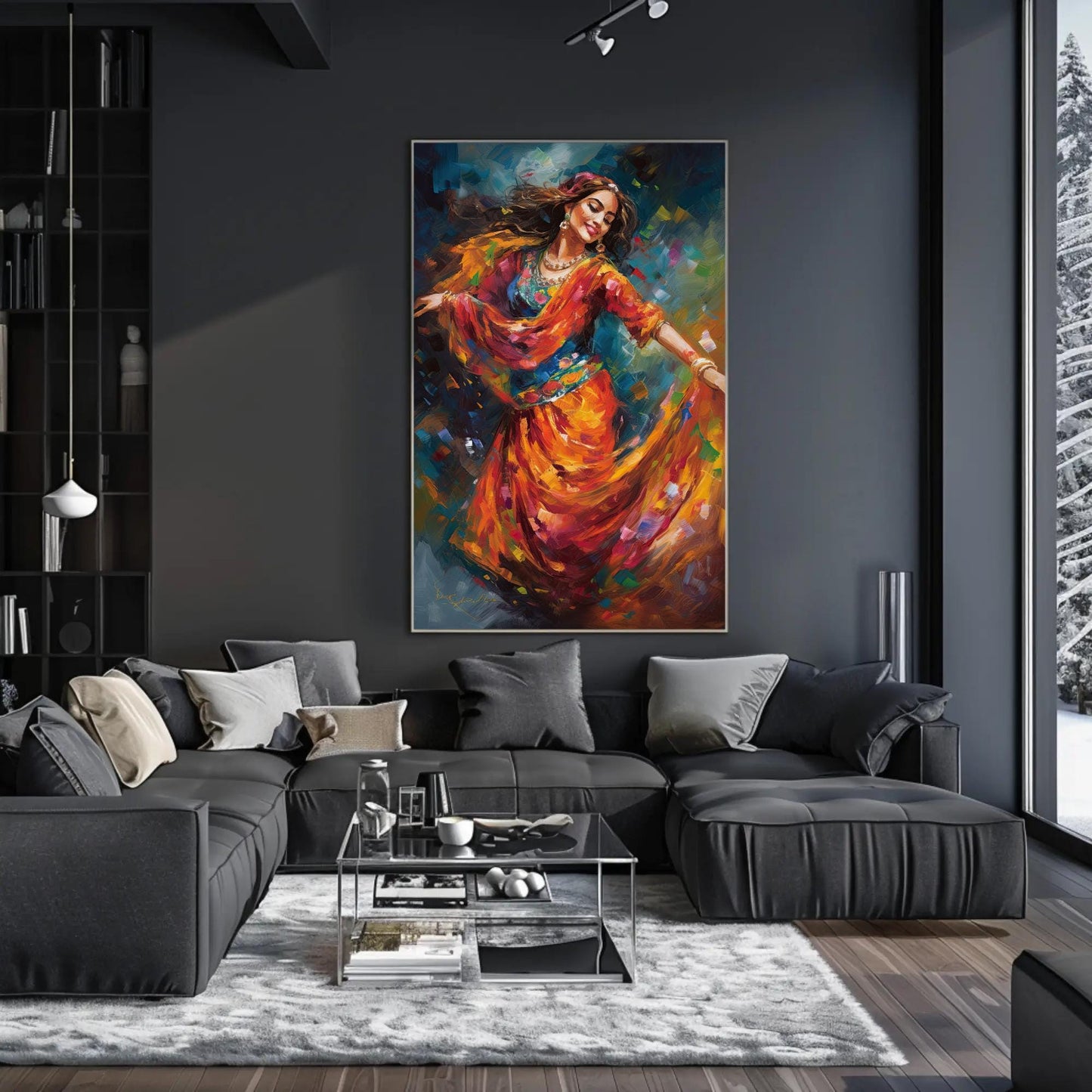 Indian Folk Dance , Bharatanatyam art deco canvas wall art for the home
