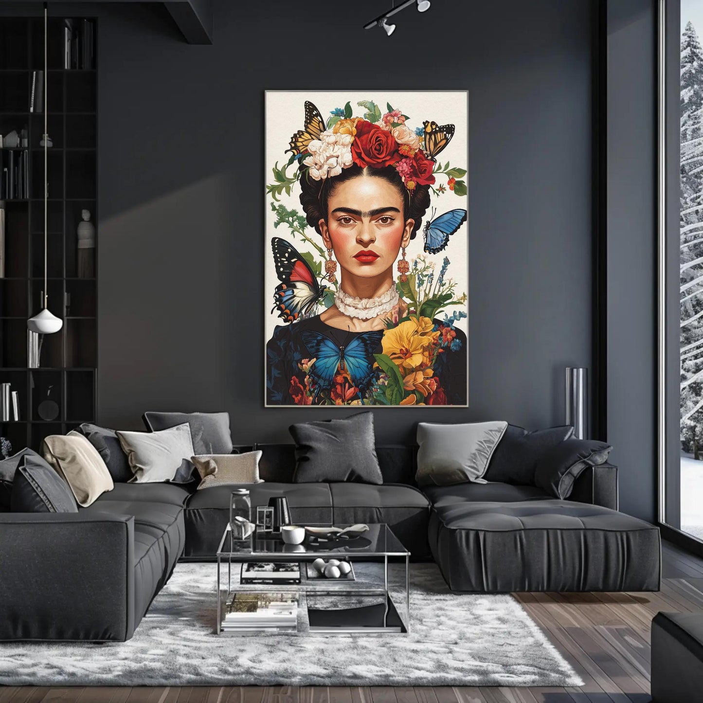Frida Kahlo Canvas Print – Vibrant Mexican Wall Art | Butterflies Flower Portrait - Antarmada
