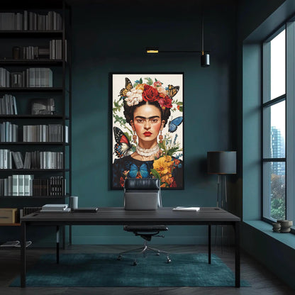 Frida Kahlo Canvas Print – Vibrant Mexican Wall Art | Butterflies Flower Portrait - Antarmada