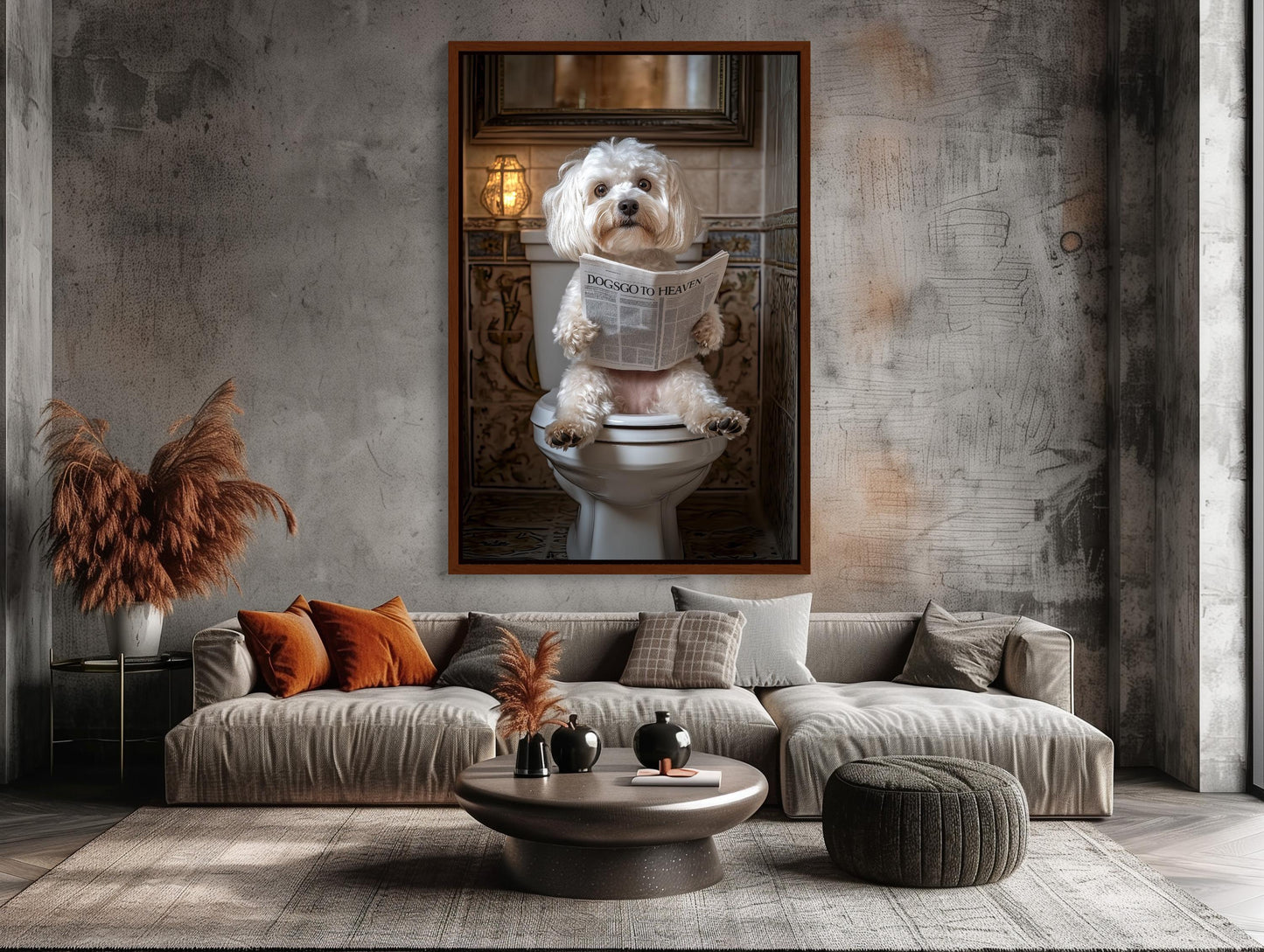 Funny Bathroom Wall Art – Maltese Poodle Toilet Humor Decor Canvas Print - Antarmada