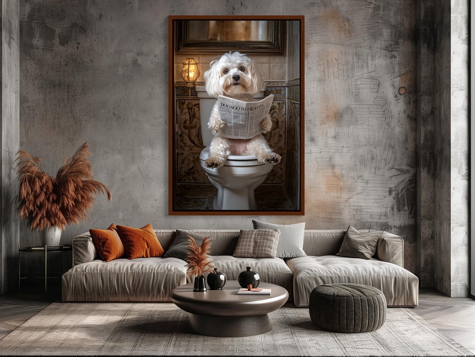 Funny Bathroom Wall Art – Maltese Poodle Toilet Humor Decor Canvas Print - Antarmada