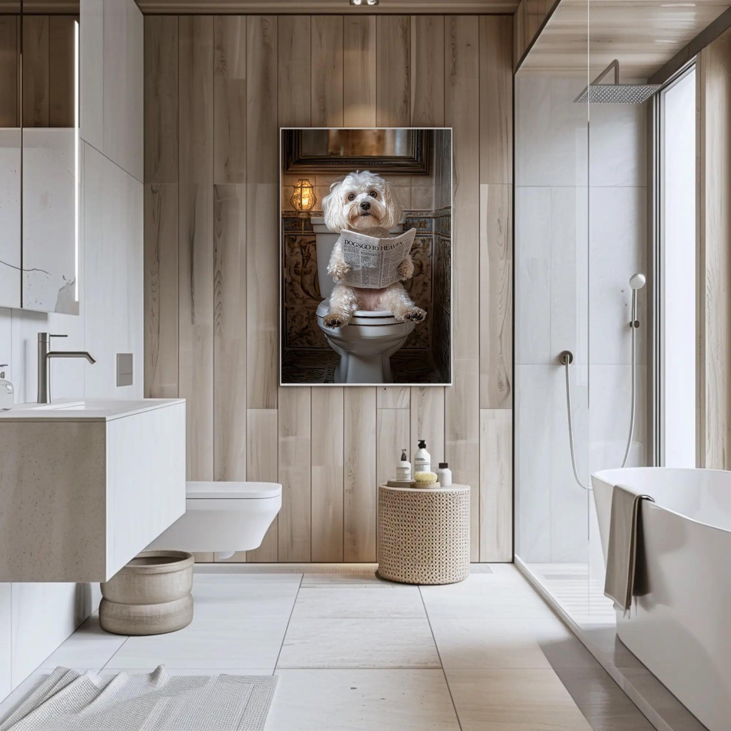 Funny Bathroom Wall Art – Maltese Poodle Toilet Humor Decor Canvas Print - Antarmada