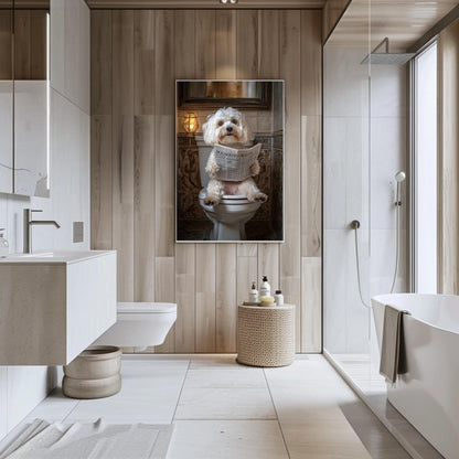 Funny Bathroom Wall Art – Maltese Poodle Toilet Humor Decor Canvas Print - Antarmada
